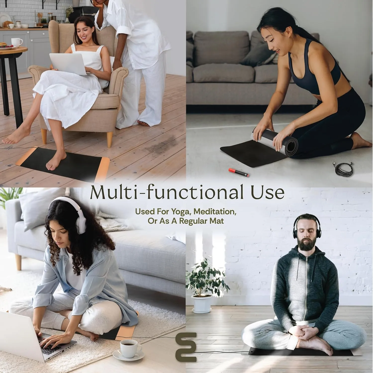 Grounding Mat for Feet - Foldable Earthing Grounding Mat for Bed with Tester Pen & Cord - Lightweight PMF Pad for Sleep, Meditation, Office, Yoga & Stress Relief - Canvas Bag, Twilight Echo