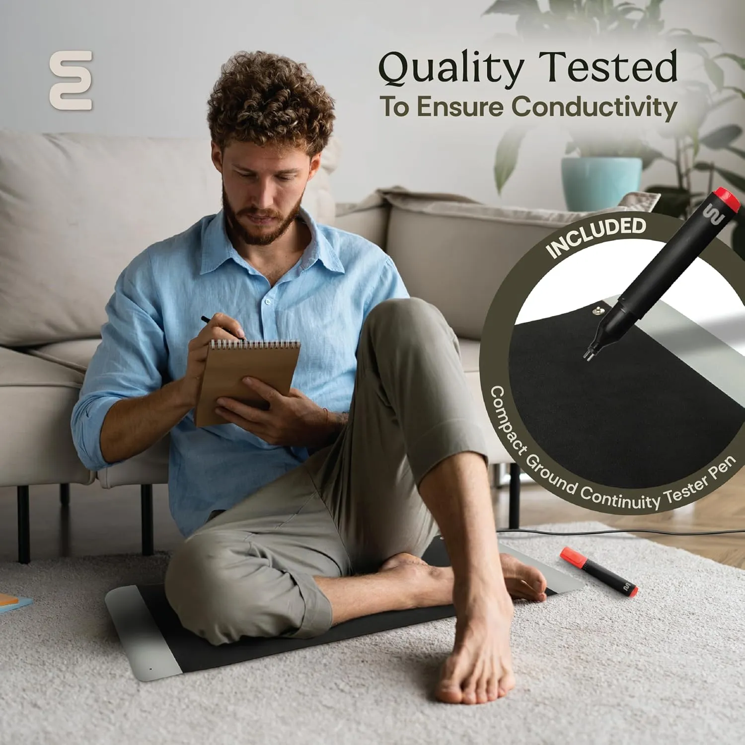 Grounding Mat for Feet - Foldable Earthing Grounding Mat for Bed with Tester Pen & Cord - Lightweight PMF Pad for Sleep, Meditation, Office, Yoga & Stress Relief - Canvas Bag, Twilight Echo