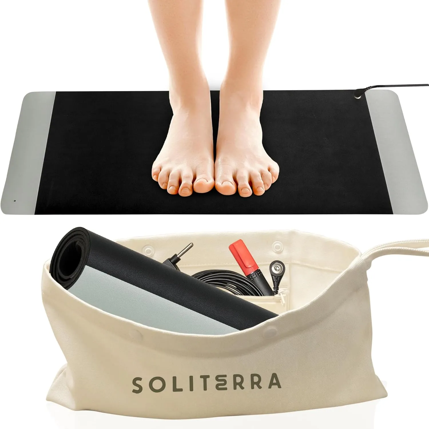 Grounding Mat for Feet - Foldable Earthing Grounding Mat for Bed with Tester Pen & Cord - Lightweight PMF Pad for Sleep, Meditation, Office, Yoga & Stress Relief - Canvas Bag, Twilight Echo