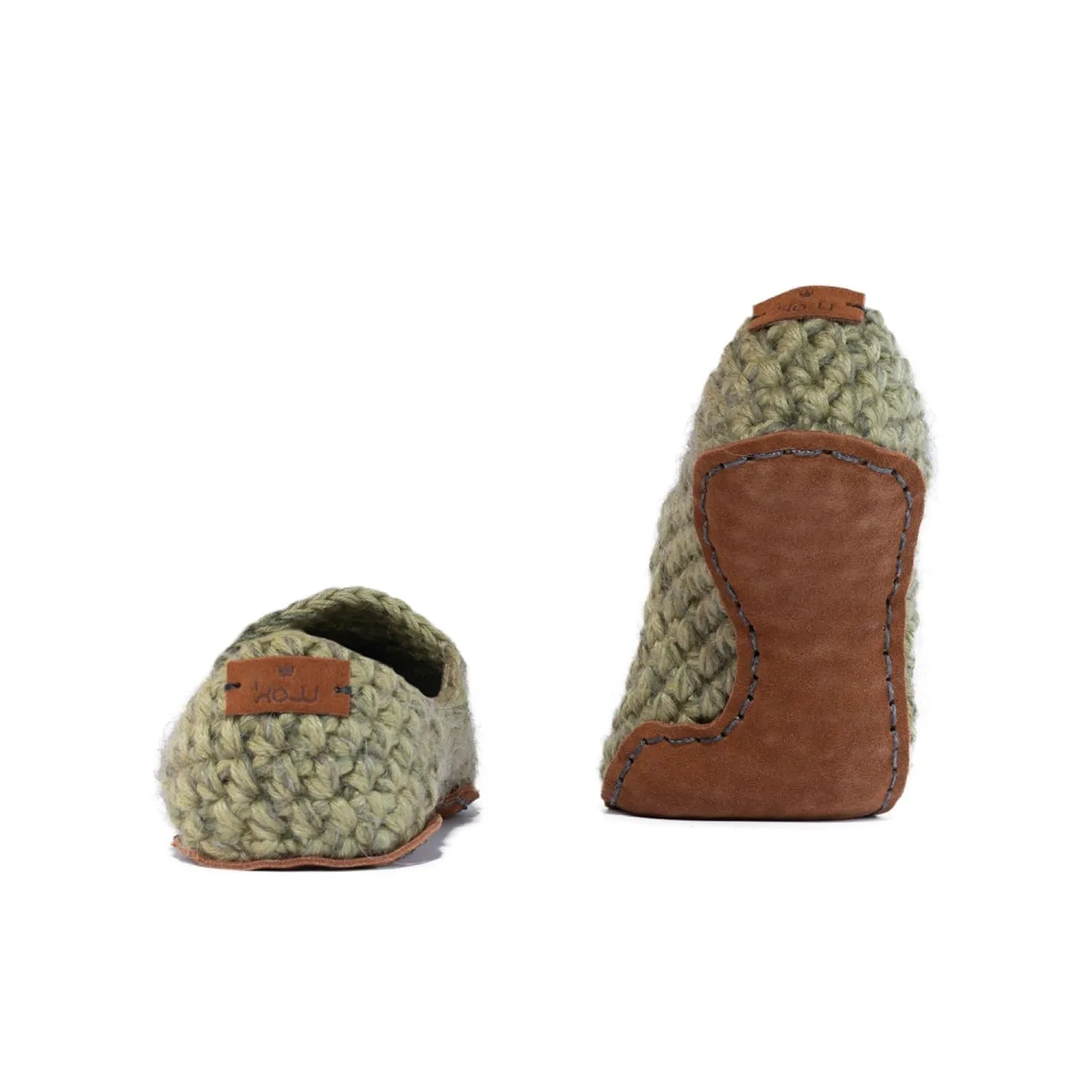 Hand-crocheted Wool Slippers for Men & Women (Winter Moss Green, XX-Large)