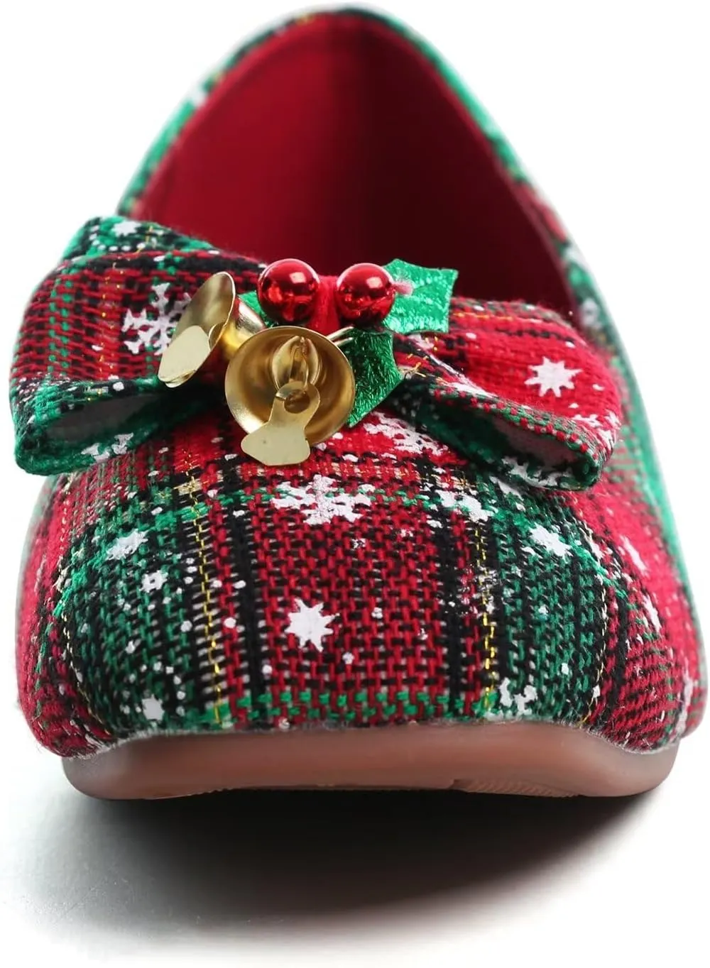 Hee grand Christmas Shoes for Women Pointed Toe Plaid Snowflake Flat Shoes Comfortable Slip on Flats Red/Green Shoes for Christmas
