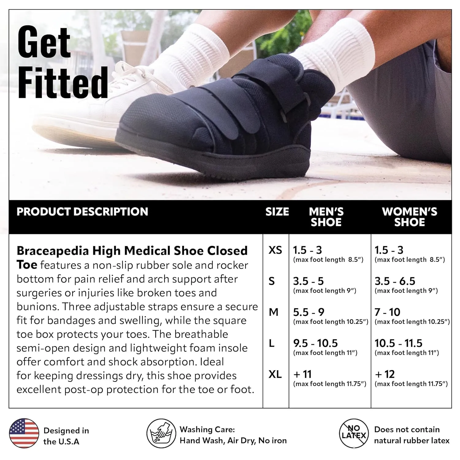 High Medical Shoe Closed Toe, Size S, Walking Boot & Foot Brace, Post Op/Orthopedic Boot for Injured Foot for Men and Women
