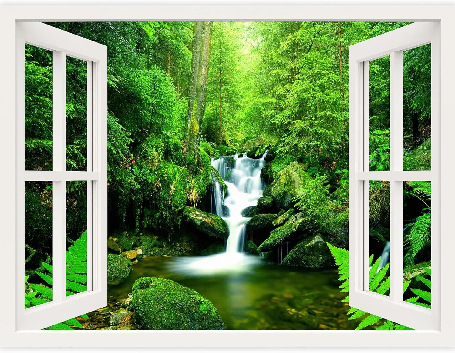IDEA4WALL Removable Wall Sticker/Wall Mural Vibrant Green Jungle Waterfall Lake Nature Wilderness Photography Modern Art Rustic Landscape Colorful for Living Room, Bedroom, Office - 36"x48"