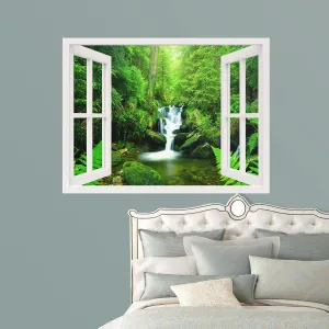 IDEA4WALL Removable Wall Sticker/Wall Mural Vibrant Green Jungle Waterfall Lake Nature Wilderness Photography Modern Art Rustic Landscape Colorful for Living Room, Bedroom, Office - 36"x48"