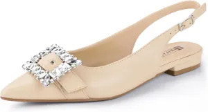 IDIFU Slingback Flats for Women Pointed Toe Rhinestone Buckle Flats for Women Dressy Casual Fashion Comfortable Sexy Work Office Daily Wedding Party Bridal Dress Shoes for Women