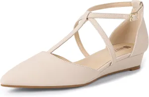 IDIFU Strappy Flat Shoes Pointed Closed Toe Dress Shoes for Women Buckle Ankle T Strap Wedge Flats Wedding Bride Bridal Guest Business Casual Office Prom Dressy Comfortable Formal Women's Flats Shoes