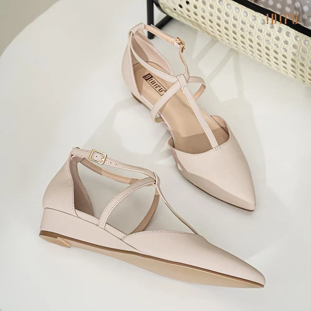 IDIFU Strappy Flat Shoes Pointed Closed Toe Dress Shoes for Women Buckle Ankle T Strap Wedge Flats Wedding Bride Bridal Guest Business Casual Office Prom Dressy Comfortable Formal Women's Flats Shoes