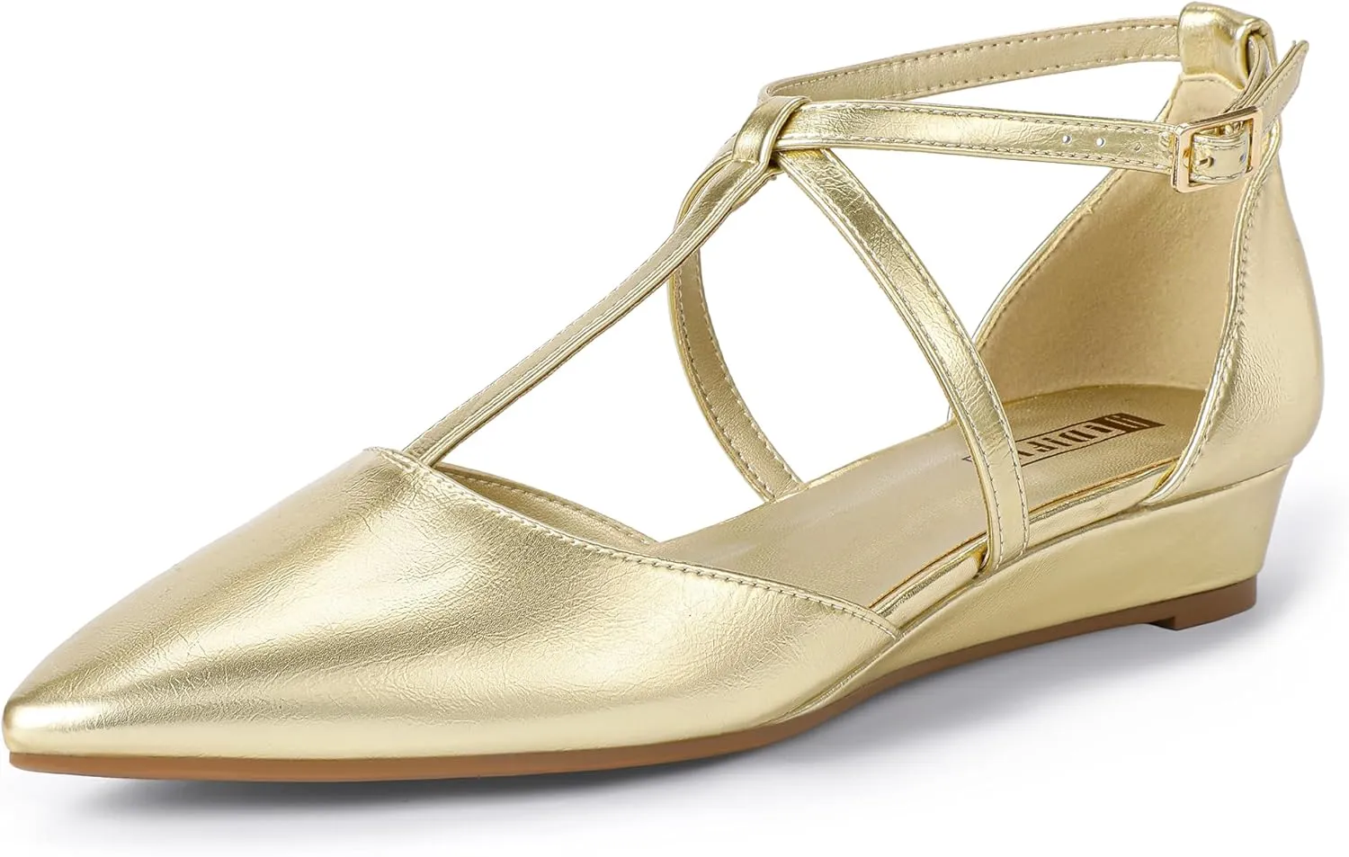 IDIFU Strappy Flat Shoes Pointed Closed Toe Dress Shoes for Women Buckle Ankle T Strap Wedge Flats Wedding Bride Bridal Guest Business Casual Office Prom Dressy Comfortable Formal Women's Flats Shoes