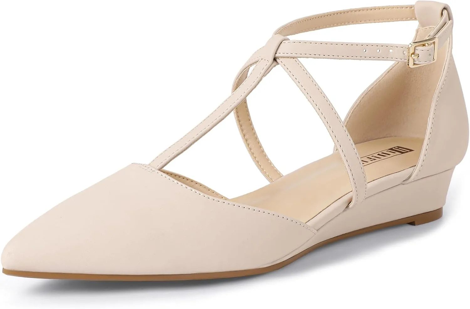 IDIFU Strappy Flat Shoes Pointed Closed Toe Dress Shoes for Women Buckle Ankle T Strap Wedge Flats Wedding Bride Bridal Guest Business Casual Office Prom Dressy Comfortable Formal Women's Flats Shoes