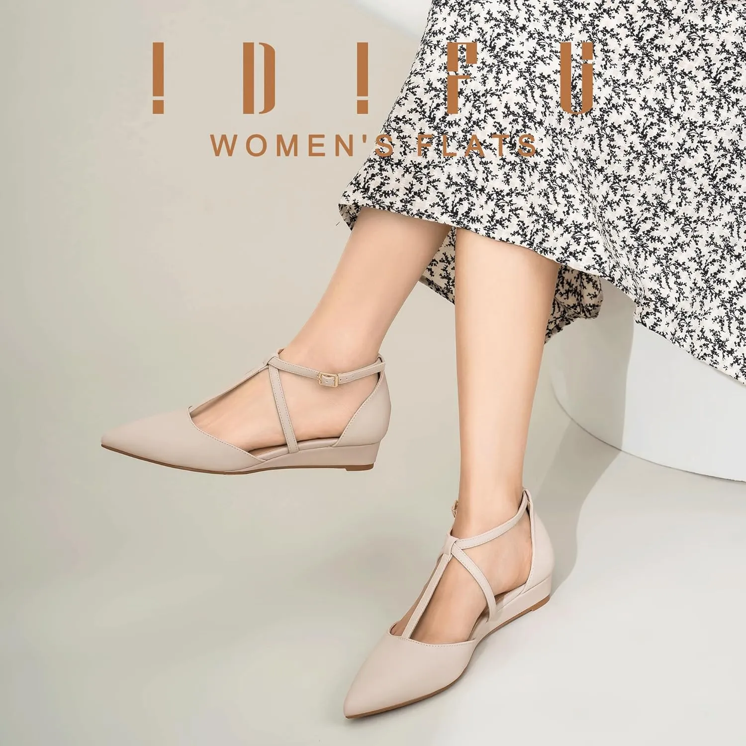 IDIFU Strappy Flat Shoes Pointed Closed Toe Dress Shoes for Women Buckle Ankle T Strap Wedge Flats Wedding Bride Bridal Guest Business Casual Office Prom Dressy Comfortable Formal Women's Flats Shoes