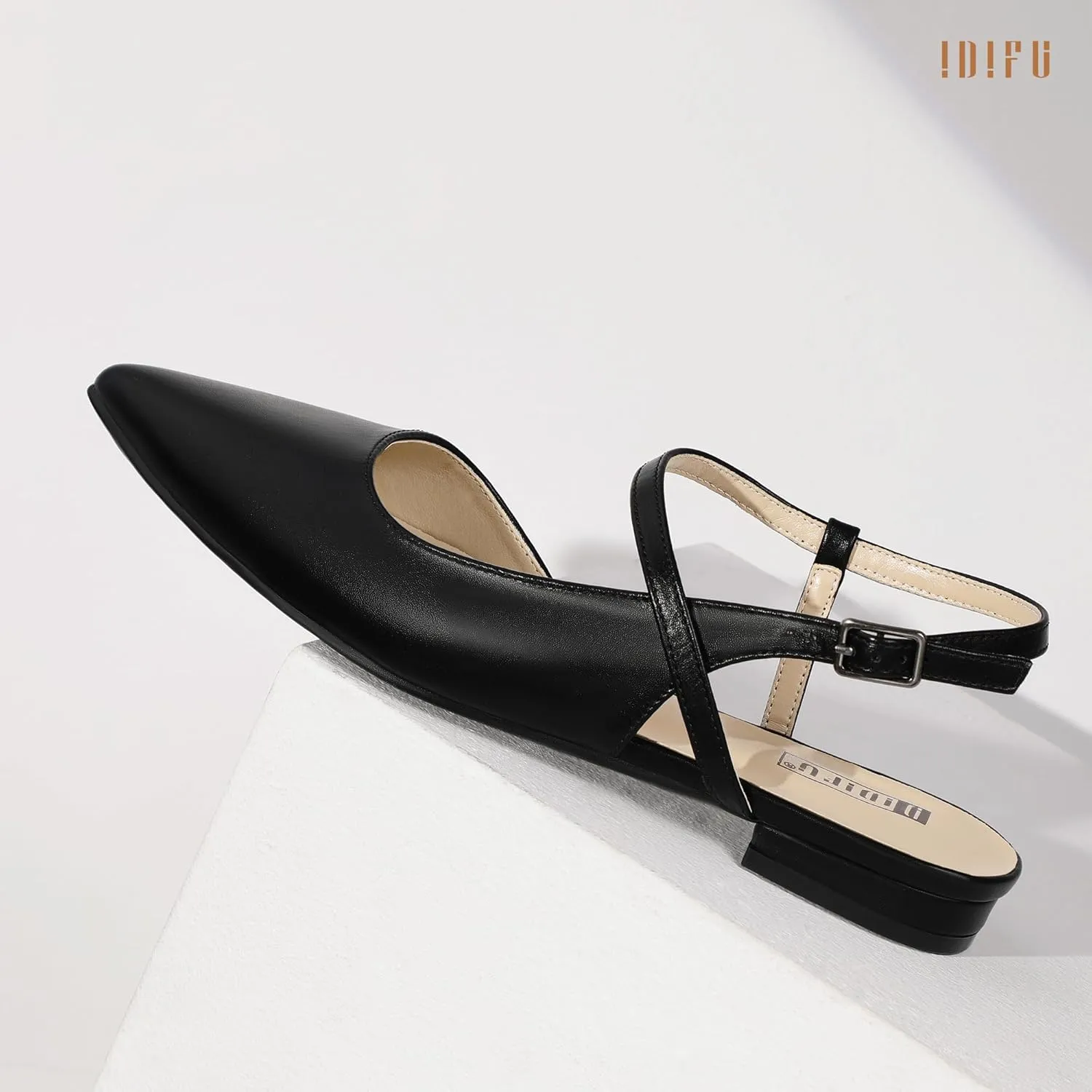 IDIFU Women's Flats Pointed Toe Slingback Flat Shoes Closed Toe Dress Shoes for Women Bridal Ladies Dressy Comfortable Casual Formal Cute Flats Work Office Wedding Business Evening Flats