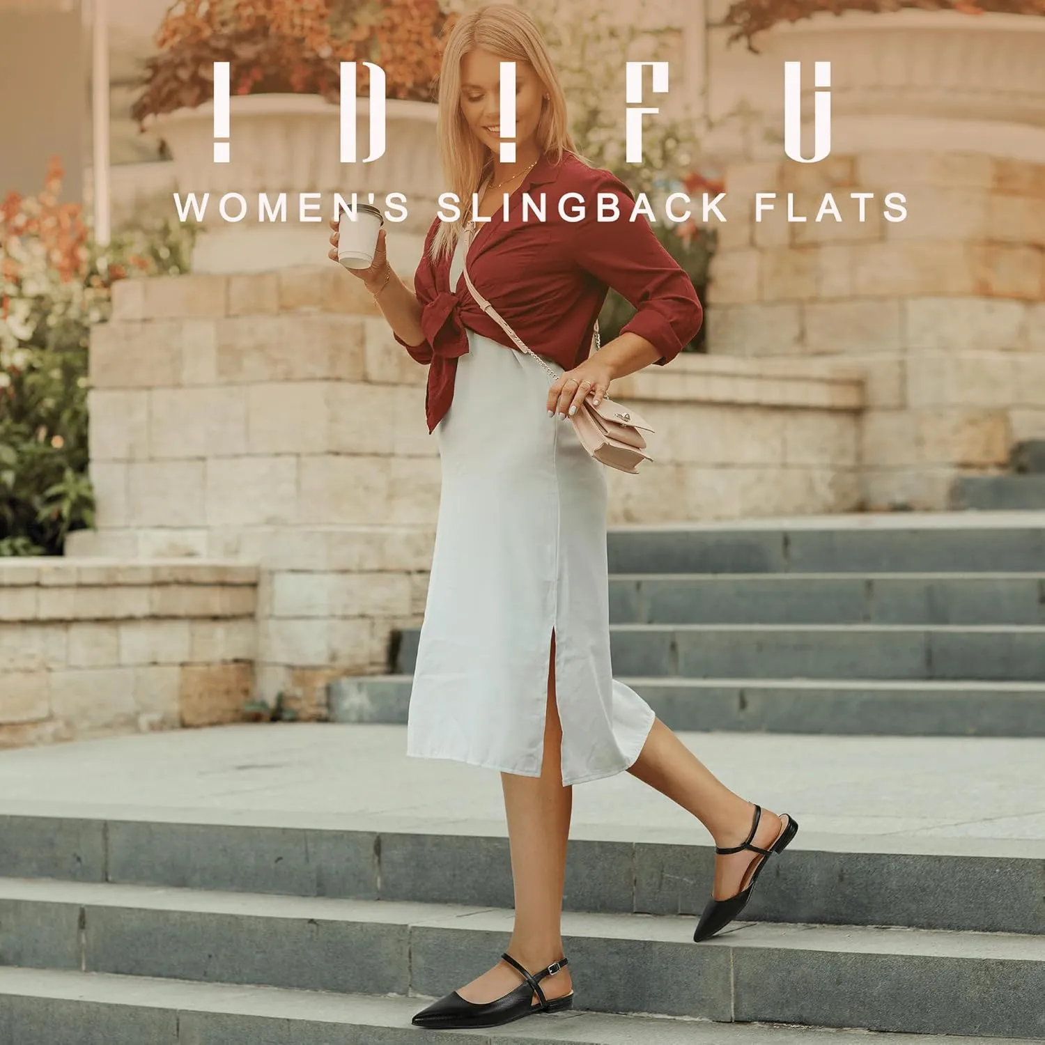 IDIFU Women's Flats Pointed Toe Slingback Flat Shoes Closed Toe Dress Shoes for Women Bridal Ladies Dressy Comfortable Casual Formal Cute Flats Work Office Wedding Business Evening Flats
