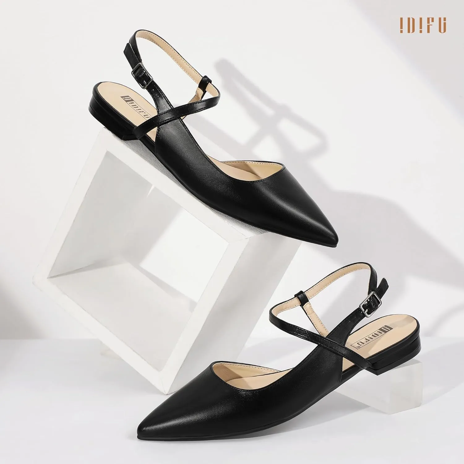 IDIFU Women's Flats Pointed Toe Slingback Flat Shoes Closed Toe Dress Shoes for Women Bridal Ladies Dressy Comfortable Casual Formal Cute Flats Work Office Wedding Business Evening Flats