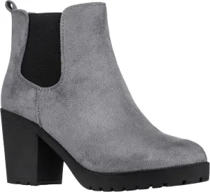 ILLUDE Women’s Classic Chelsea Bootie Chunky Mid Heel Rounded Toe Slip On Boots