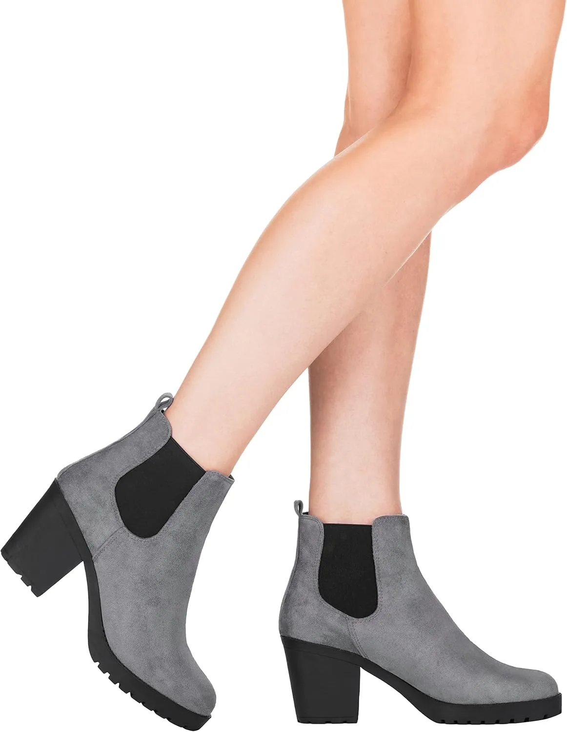 ILLUDE Women’s Classic Chelsea Bootie Chunky Mid Heel Rounded Toe Slip On Boots