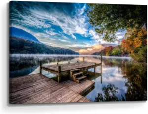 Inpraradiso Nature Wall Art Canvas Decor: Lake Scene Picture Landscape Scenic Print Artwork Pier Scenery Painting for Bedroom Bathroom
