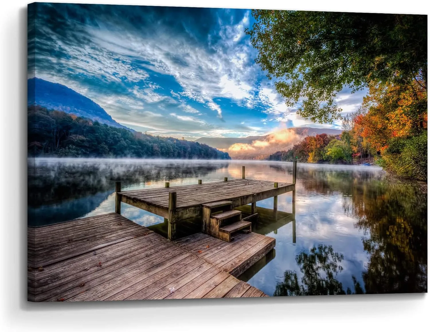 Inpraradiso Nature Wall Art Canvas Decor: Lake Scene Picture Landscape Scenic Print Artwork Pier Scenery Painting for Bedroom Bathroom