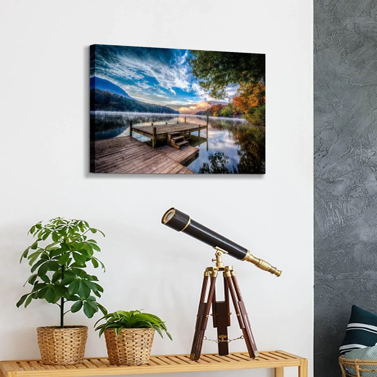 Inpraradiso Nature Wall Art Canvas Decor: Lake Scene Picture Landscape Scenic Print Artwork Pier Scenery Painting for Bedroom Bathroom