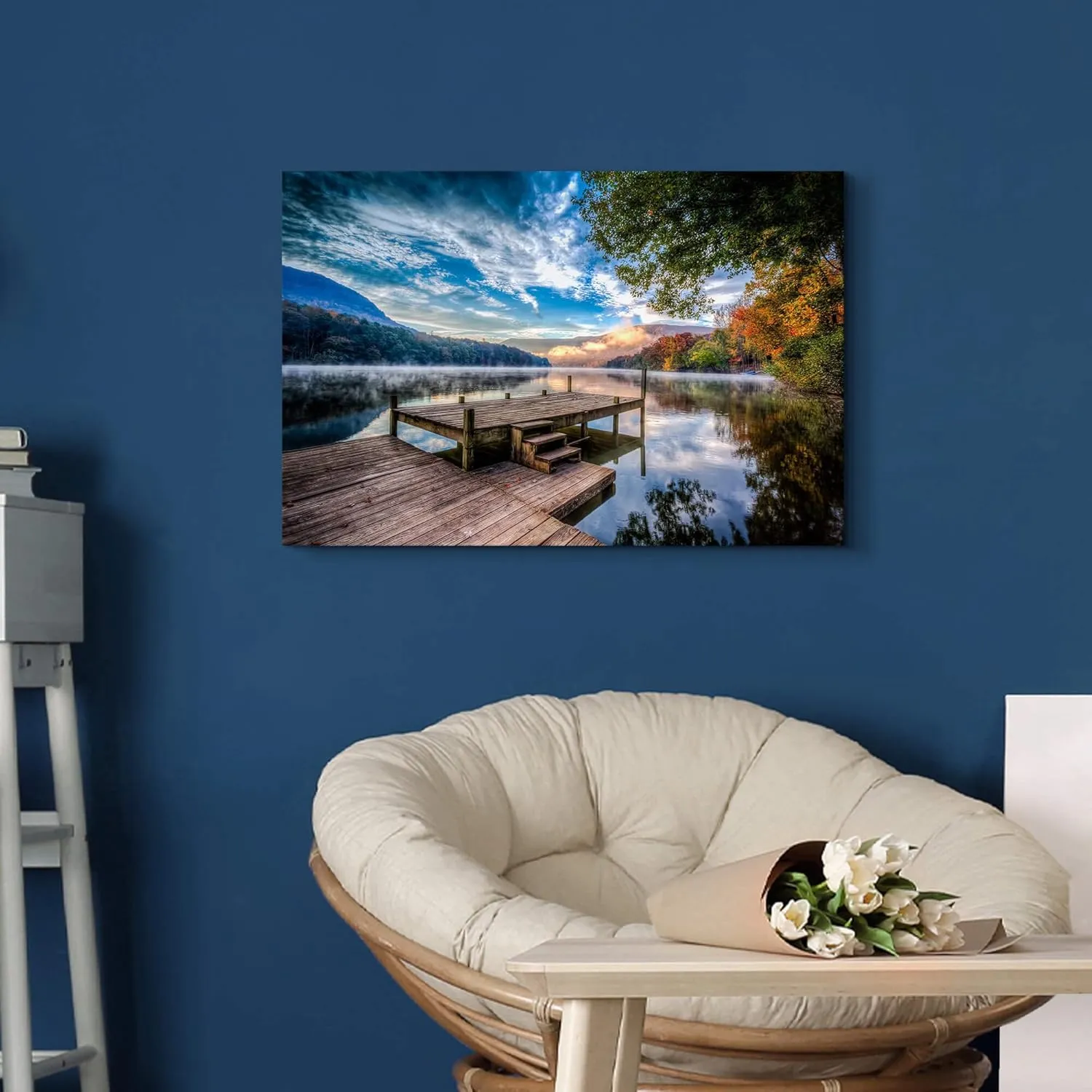 Inpraradiso Nature Wall Art Canvas Decor: Lake Scene Picture Landscape Scenic Print Artwork Pier Scenery Painting for Bedroom Bathroom