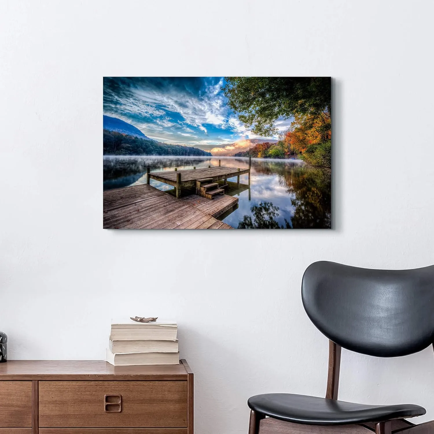 Inpraradiso Nature Wall Art Canvas Decor: Lake Scene Picture Landscape Scenic Print Artwork Pier Scenery Painting for Bedroom Bathroom