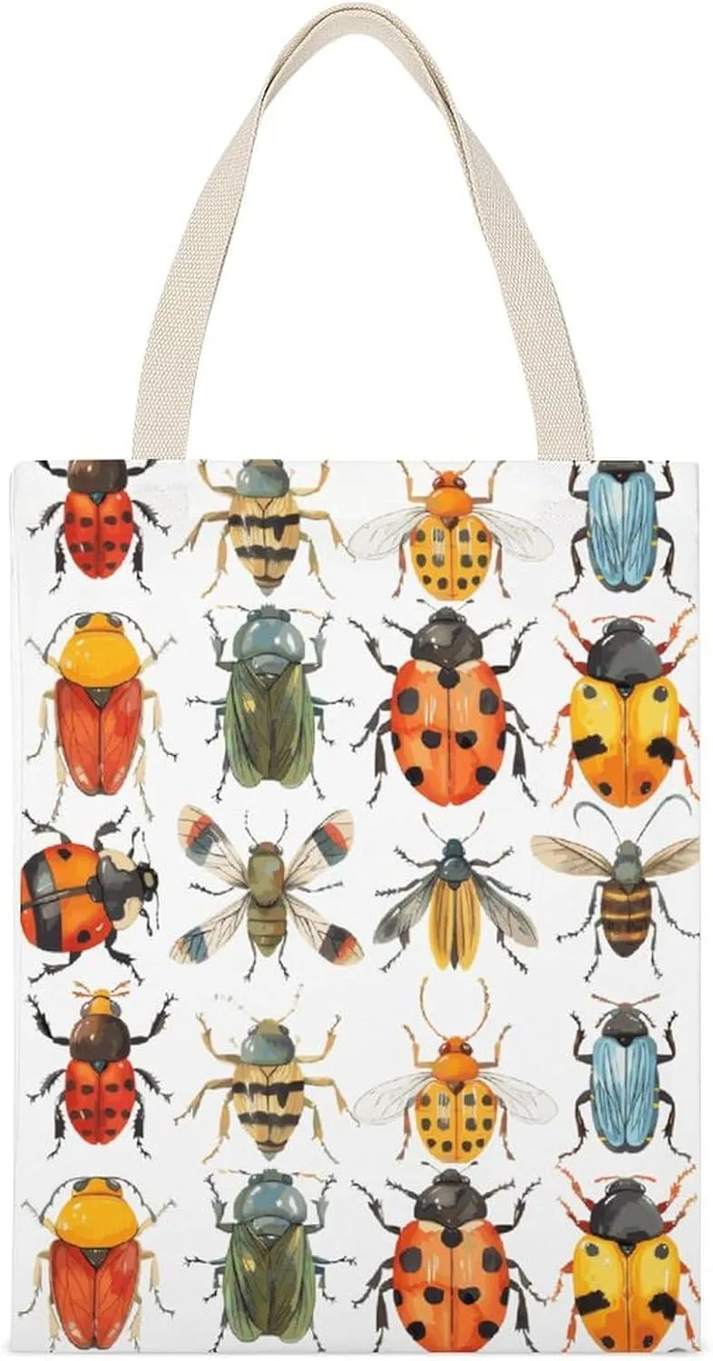 Insects Animals Printed Canvas Tote Bags Shoulder Bag Reusable Grocery Shopping Handbag DIY Gifts 14"x18"