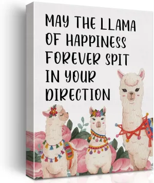 Inspirational Motivational Wall Art Decor May the Llama of Happiness Poster Framed Painting Print Artwork for Home Decor 12 X 15 Inch