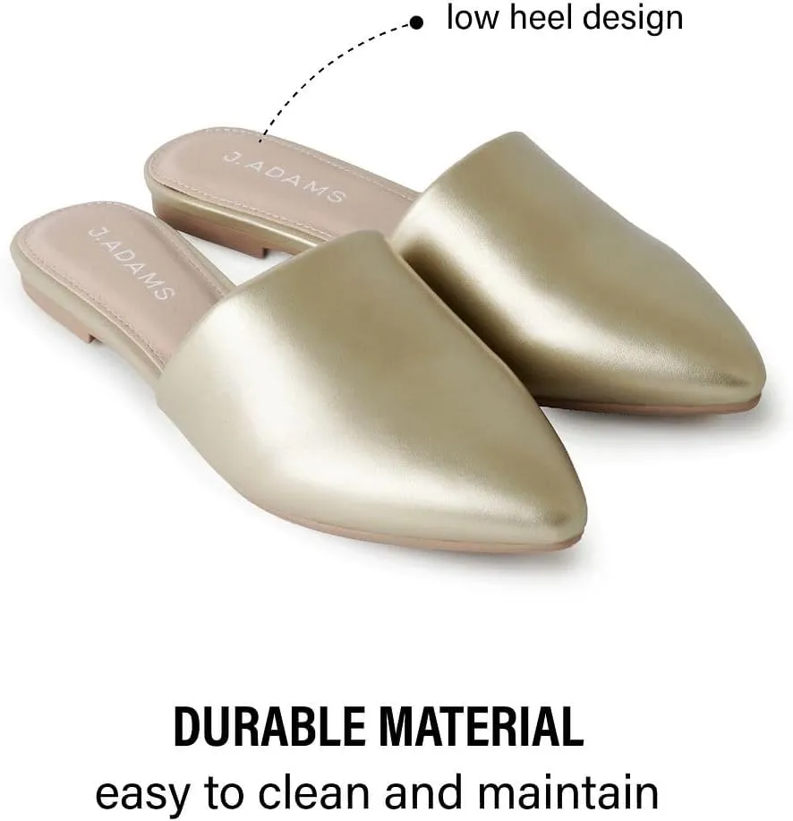 J. Adams Lennox Mules for Women - Closed Pointed Toe Flat Heel Slides