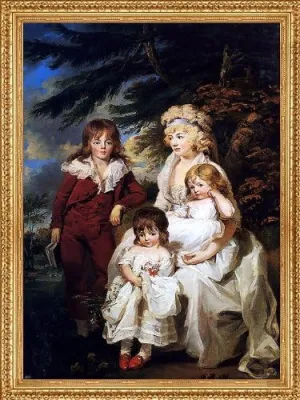 James Ward Portrait Of The Hon. Juliana Talbot Mrs Michael Bryan (1759-1801) With Her Children Henry Maria And Elizabeth - 16" x 24" Premium Canvas Print with Antique Gold Finish Frame