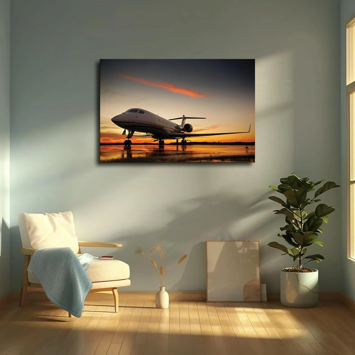 Jets - Sunset Cruise Gulfstream G650 Poster Canvas Wall Art Painting Print Painting Suitable for Bedroom Dormitory Living Room and Other Wall Decoration (16×24inch_Unframed)