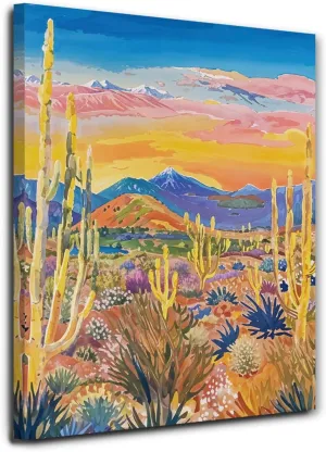 JINYO Maximalist Western Desert Scenery Canvas Wall Art Framed, Western Wall Decor, Abstract Mid Century Modern Cactus Botanical Poster Prints for Home Bedroom Living Room Wall, 11x14 Inch