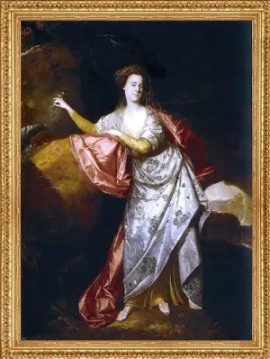 Johann Zoffany Portrait of Ann Brown in the Role of Miranda - 16" x 24" Premium Canvas Print with Antique Gold Finish Frame