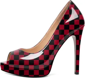 Joseywade Platform Stiletto Heels Peep Toe High Heel Pumps Women's 5 Inch Party Dance Dressy Slip On Shoes