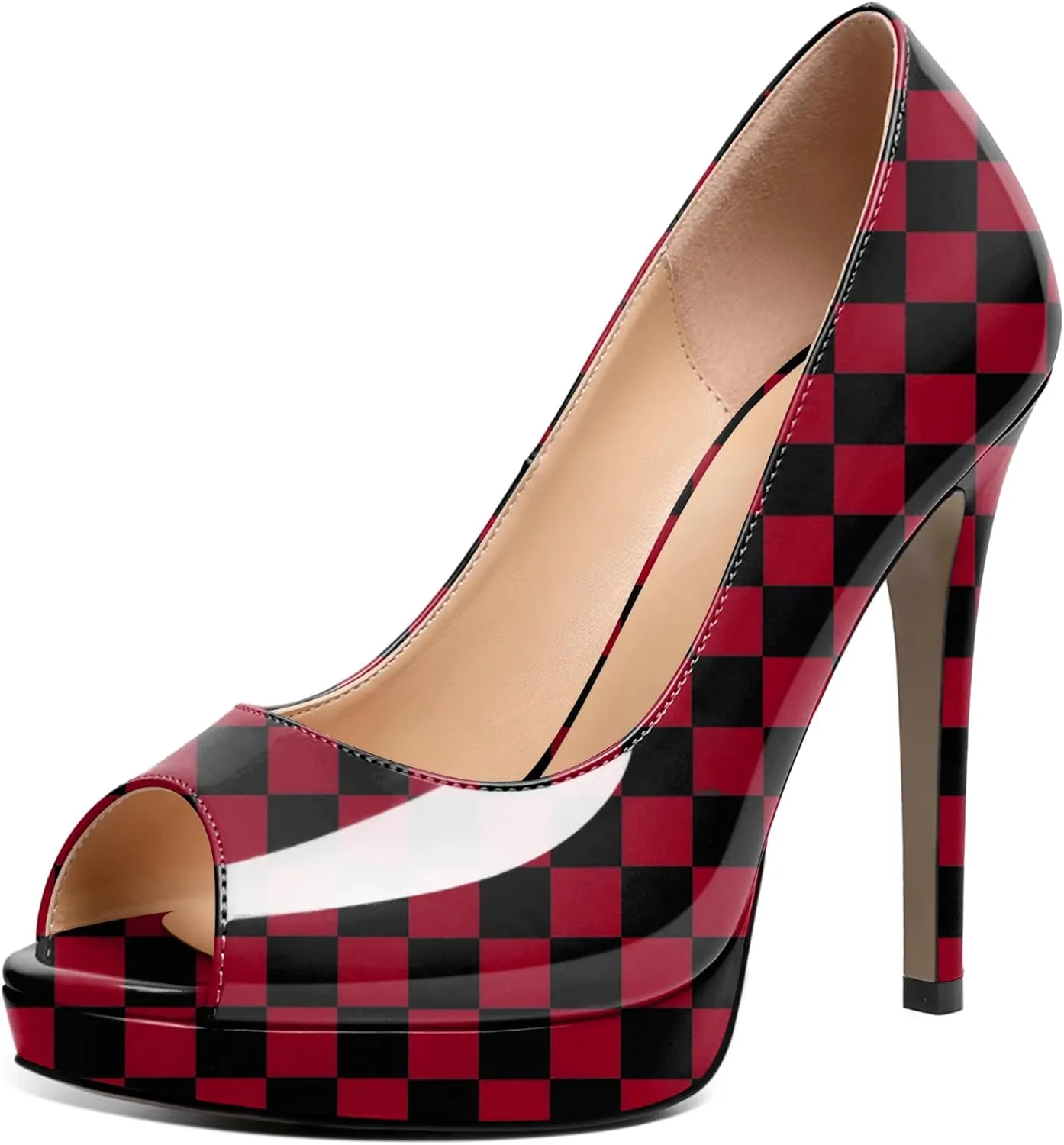 Joseywade Platform Stiletto Heels Peep Toe High Heel Pumps Women's 5 Inch Party Dance Dressy Slip On Shoes