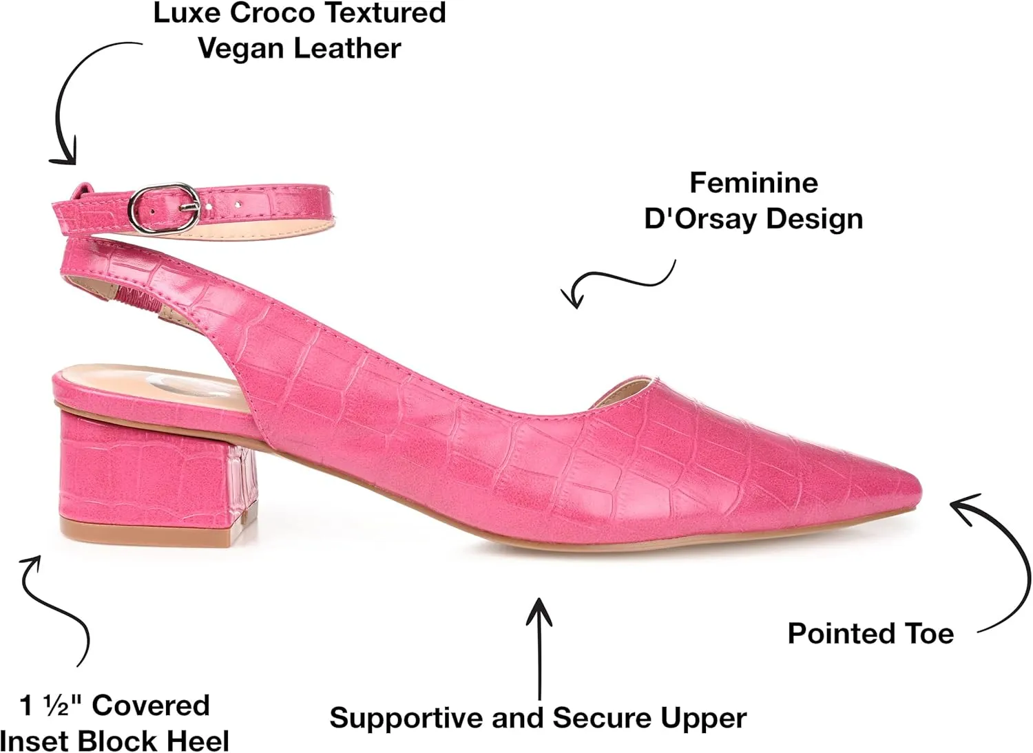 Journee Pointed Toe Low Chunky Block Heel D'Orsay Buckle Ankle Strap Pump for Women - Keefa Dress Shoes