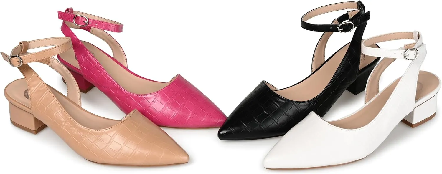 Journee Pointed Toe Low Chunky Block Heel D'Orsay Buckle Ankle Strap Pump for Women - Keefa Dress Shoes