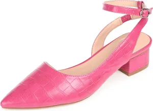 Journee Pointed Toe Low Chunky Block Heel D'Orsay Buckle Ankle Strap Pump for Women - Keefa Dress Shoes