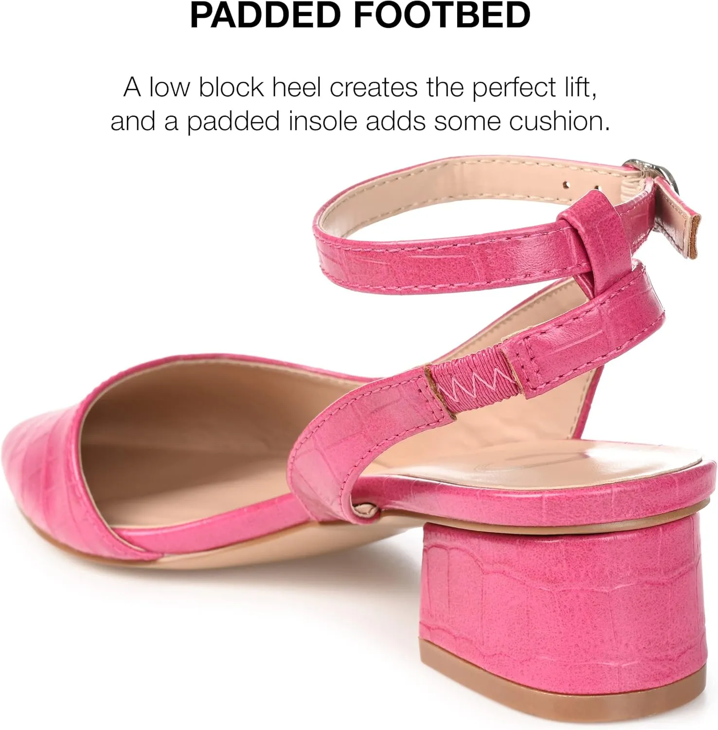 Journee Pointed Toe Low Chunky Block Heel D'Orsay Buckle Ankle Strap Pump for Women - Keefa Dress Shoes