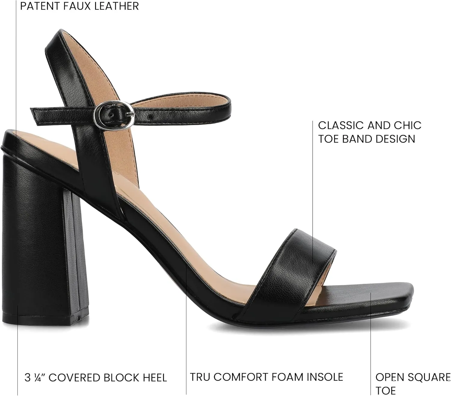 Journee Womens Open Square Toe Band Chunky Block Heel Buckle Ankle Strap Pump Padded Tivona Dress Sandal