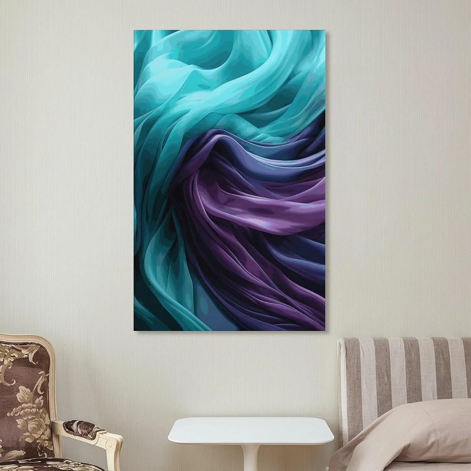 JTKLQBN Wall Art Canvas Hanging Pictures Unframe Light Emerald Green And Purple Art Poster Wall Decorations Painting Wall Decor Aesthetic for Bedroom Bathroom Living Room 24x36inch(60x90cm)