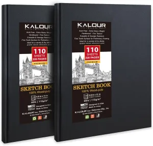 Kalour Hardcover Sketch Book,8.5“x11,Pack of 2, 220 Sheets (68lb/110gsm),Acid Free Art Sketchbook, Artistic Drawing Painting Writing Paper for Kids Adults Beginners Artists