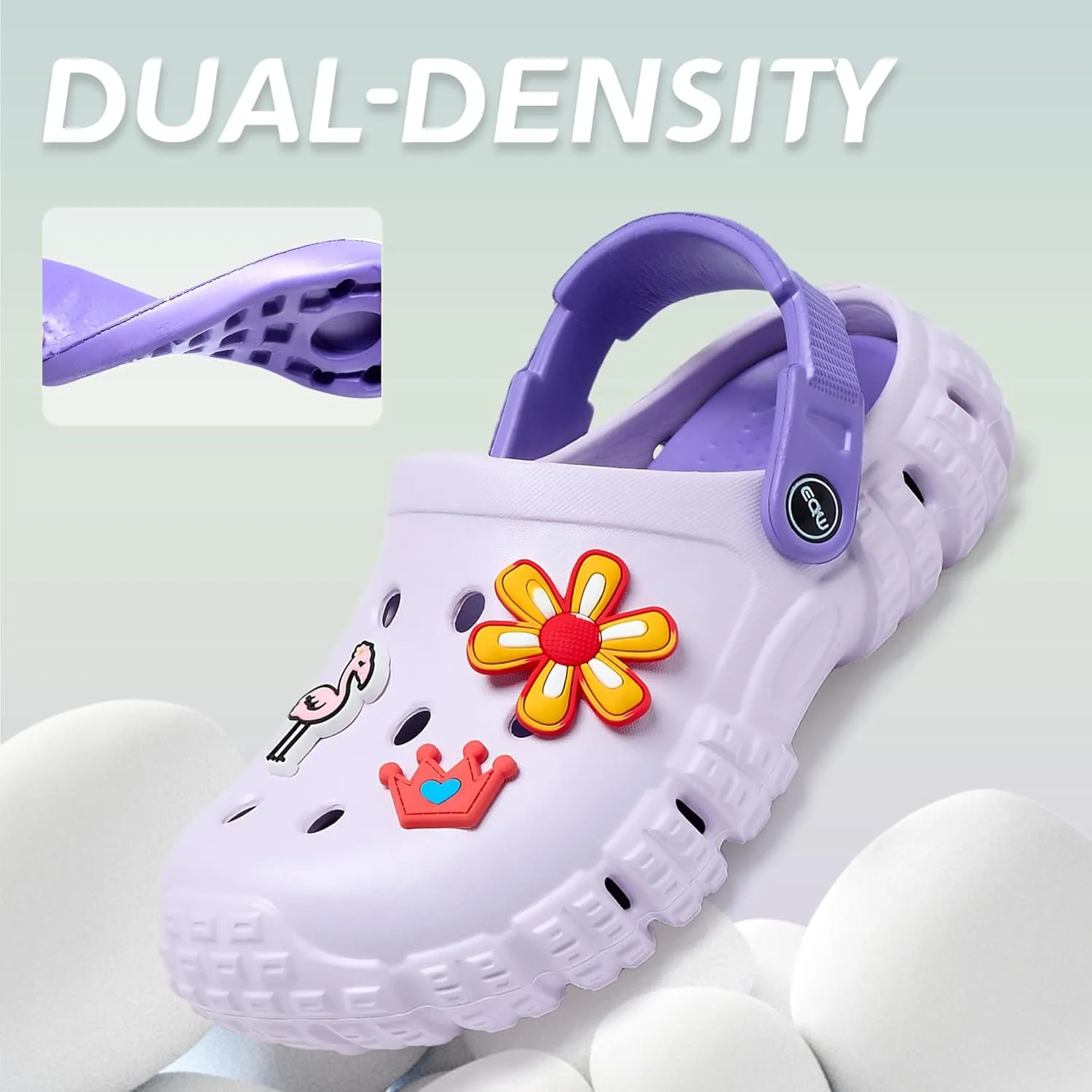 Kids Slip-On Garden Clogs for Toddler to Big Kid (Ages 3-12) | Dual-Density Cushioned Arch Support | Lightweight, Waterproof & Non-Slip | Removable Charms for Beach, Pool & Garden Play