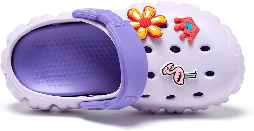 Kids Slip-On Garden Clogs for Toddler to Big Kid (Ages 3-12) | Dual-Density Cushioned Arch Support | Lightweight, Waterproof & Non-Slip | Removable Charms for Beach, Pool & Garden Play