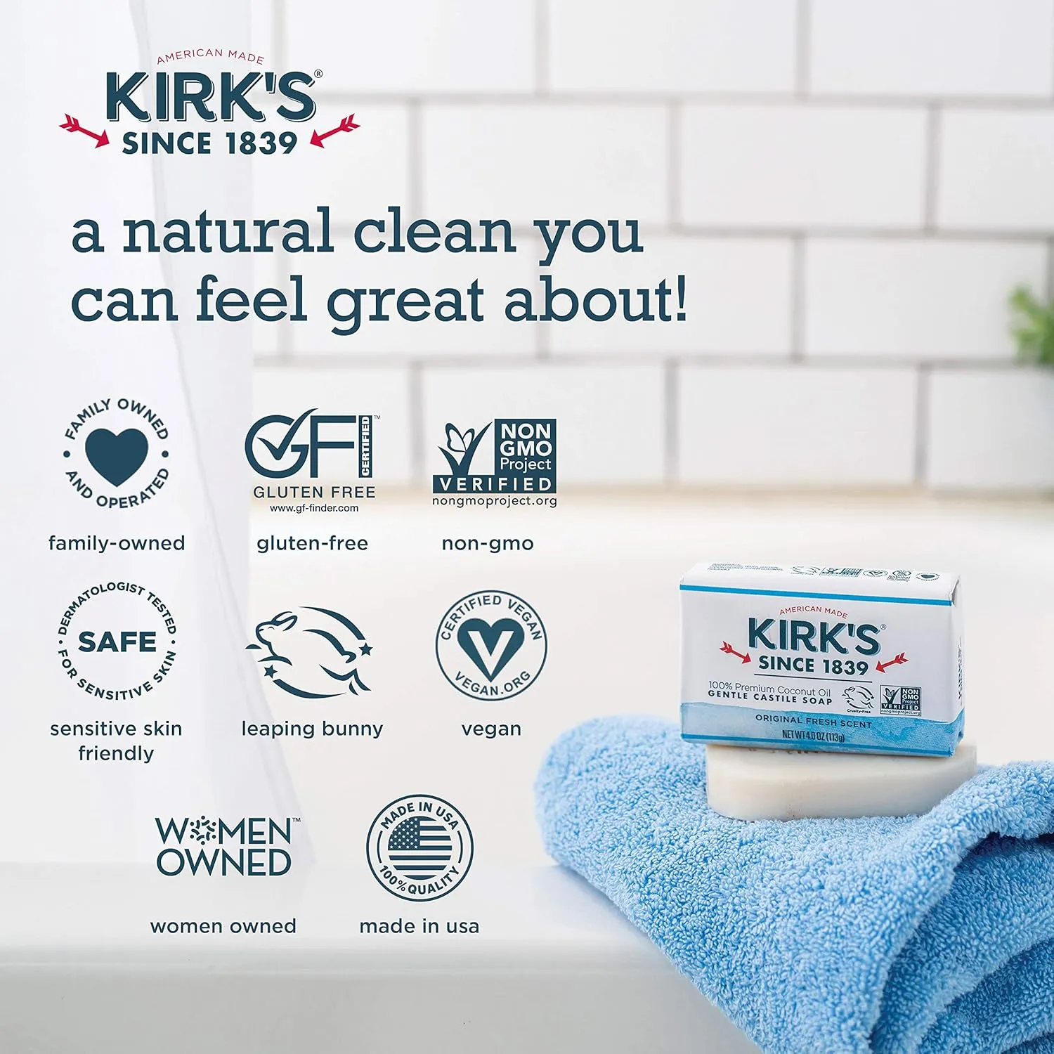 Kirk's Original Coco Castile Bar Soap Original Fresh Scent 4 Ounces (Pack of 24)