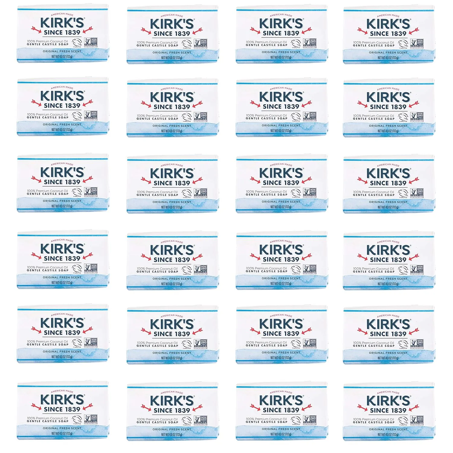 Kirk's Original Coco Castile Bar Soap Original Fresh Scent 4 Ounces (Pack of 24)