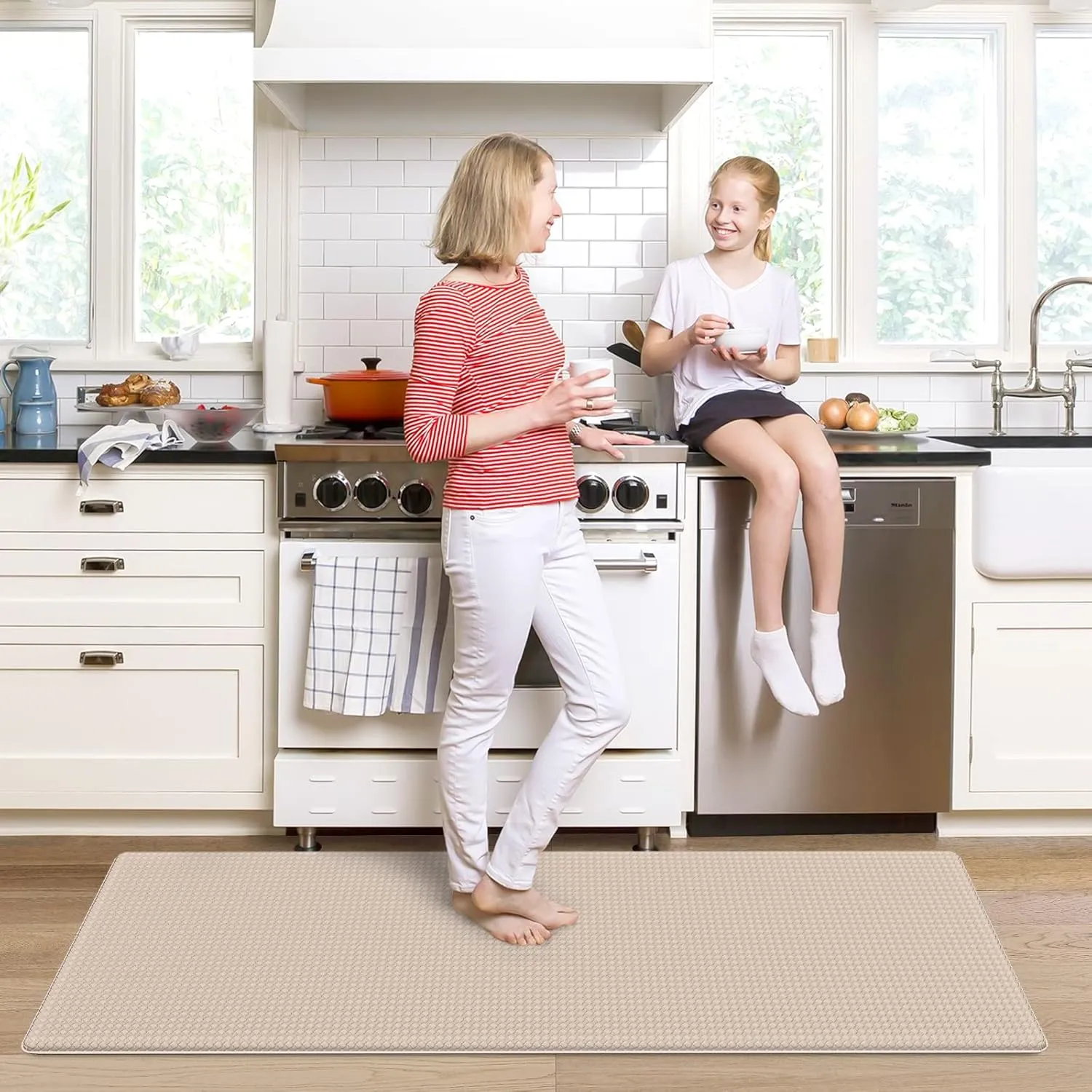 Kitchen Mats for Floor Cushioned Anti Fatigue, Runner Rug Waterproof, Memory Foam Padded for Standing, 17x59, Wheat