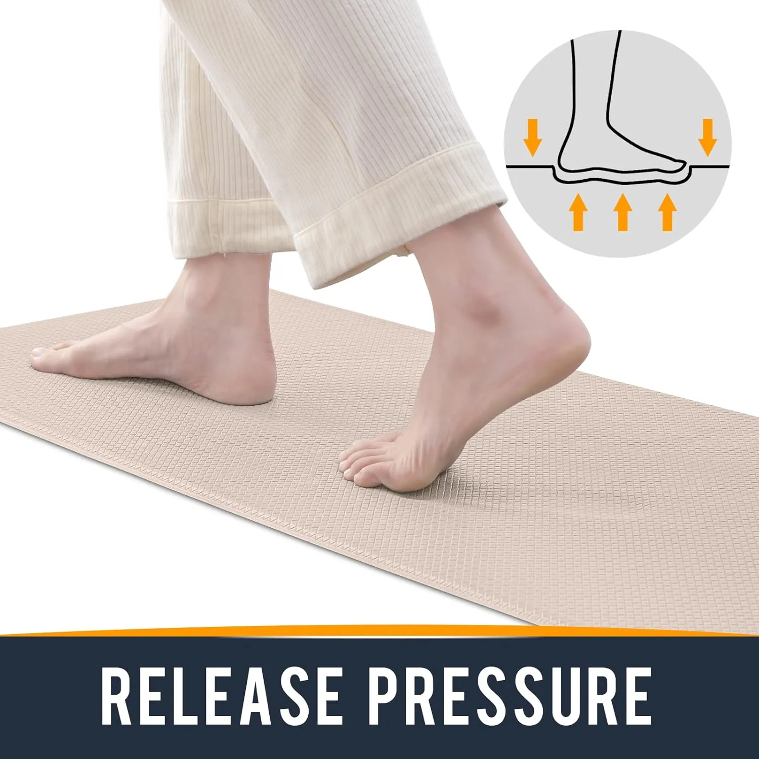 Kitchen Mats for Floor Cushioned Anti Fatigue, Runner Rug Waterproof, Memory Foam Padded for Standing, 17x59, Wheat