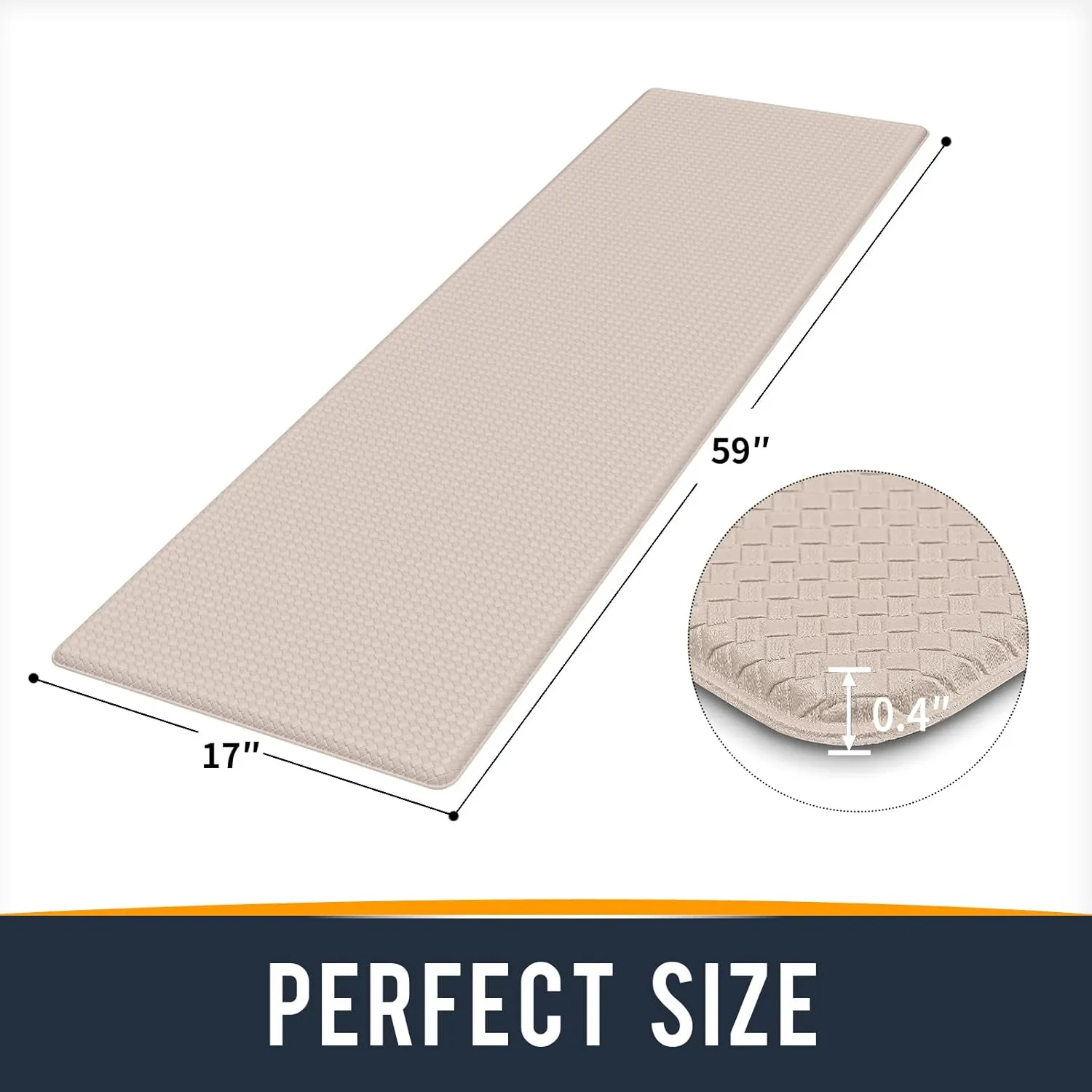 Kitchen Mats for Floor Cushioned Anti Fatigue, Runner Rug Waterproof, Memory Foam Padded for Standing, 17x59, Wheat