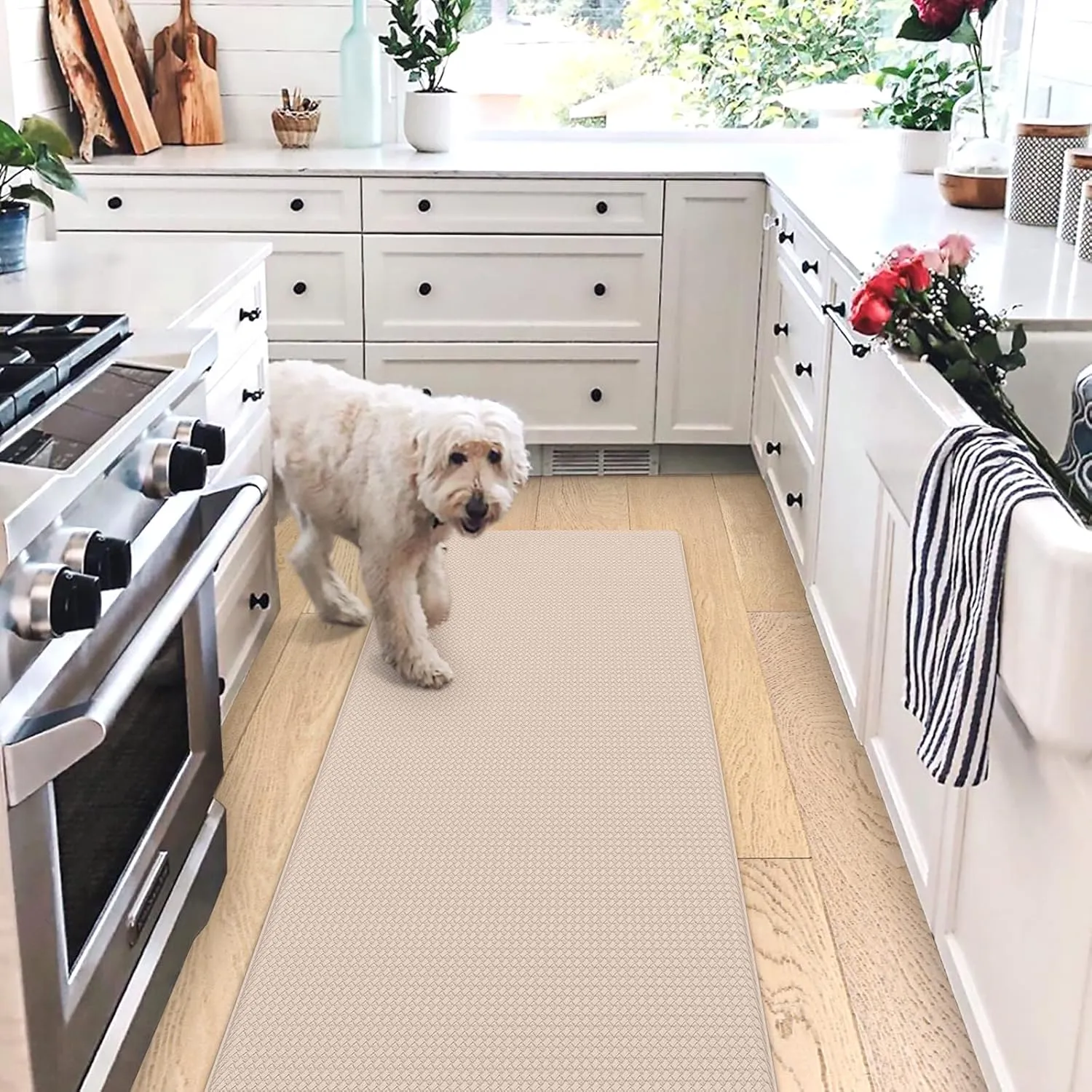 Kitchen Mats for Floor Cushioned Anti Fatigue, Runner Rug Waterproof, Memory Foam Padded for Standing, 17x59, Wheat