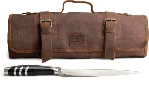Knife Roll with 8 Pockets, Portable Knife Organizer, Cooking Accessories, Travel Bag, Waxed Canvas, Handmade, Honey Bourbon