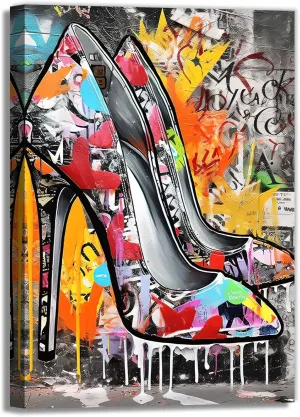 KPLUNDO Abstract Wall Art Living Room Decoration Graffiti High-Heeled Shoes Picture Print On Canvas Watercolor Modern Artwork For Bedroom Bathroom Decor Ready To Hang(Artwork-1,12"x18")